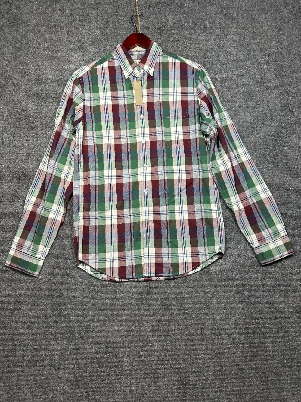 J Crew Shirt Mens Small Slim Fit Button Down Red Green Plaid Cotton Pocket NEW
